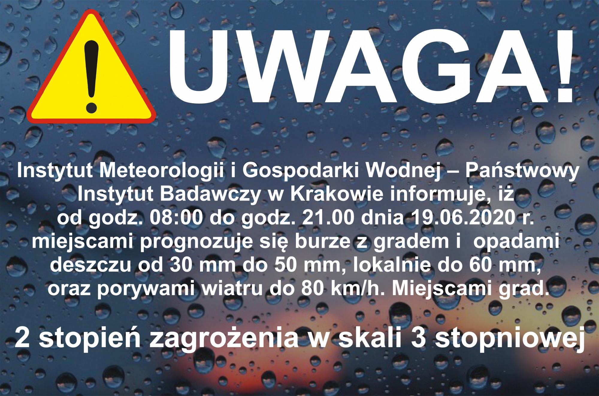 UWAGA! Intensywne opady deszczu! 19.06.2020 r.