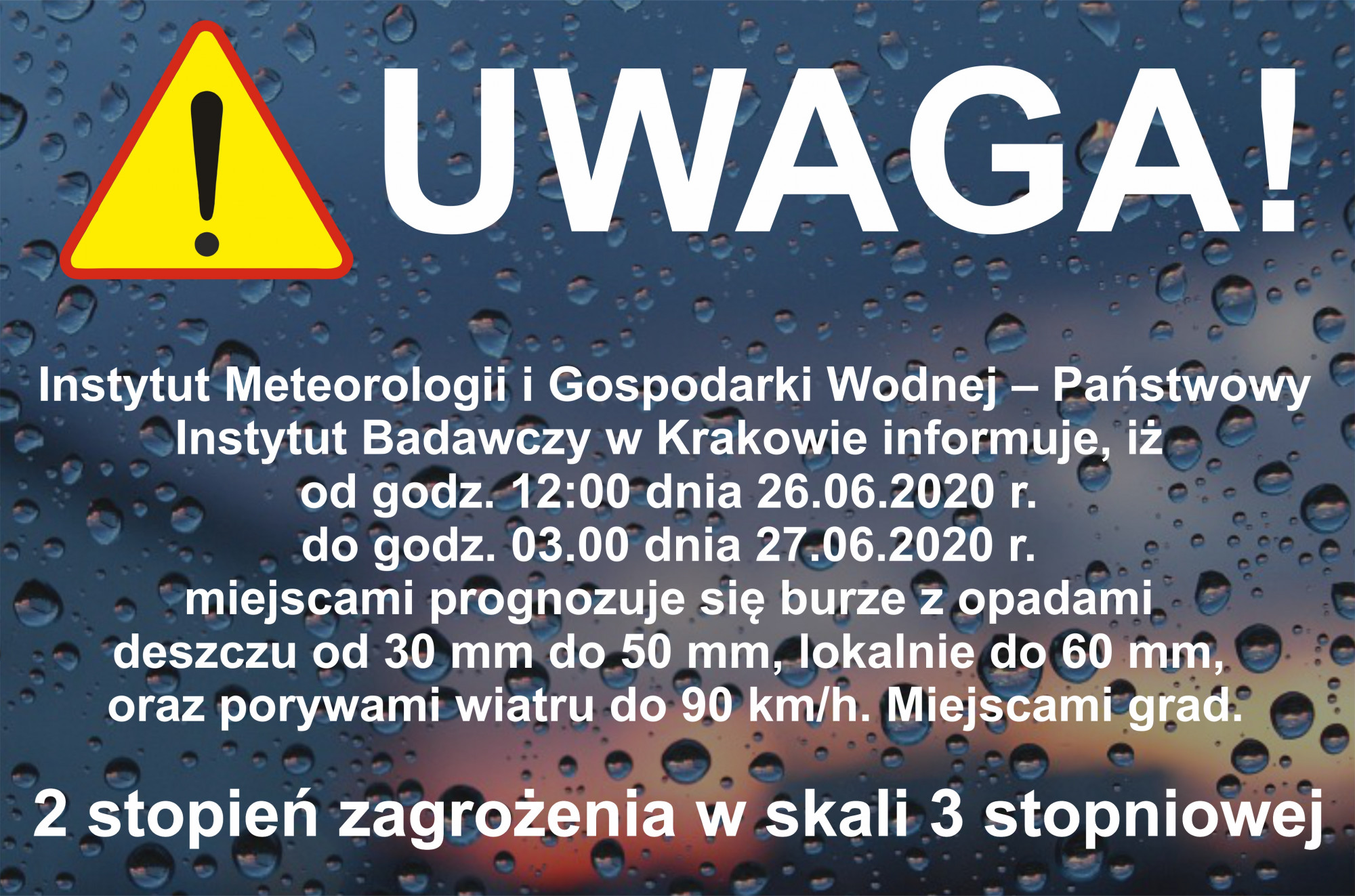 UWAGA! Intensywne opady deszczu! 26-27.06.2020 r.