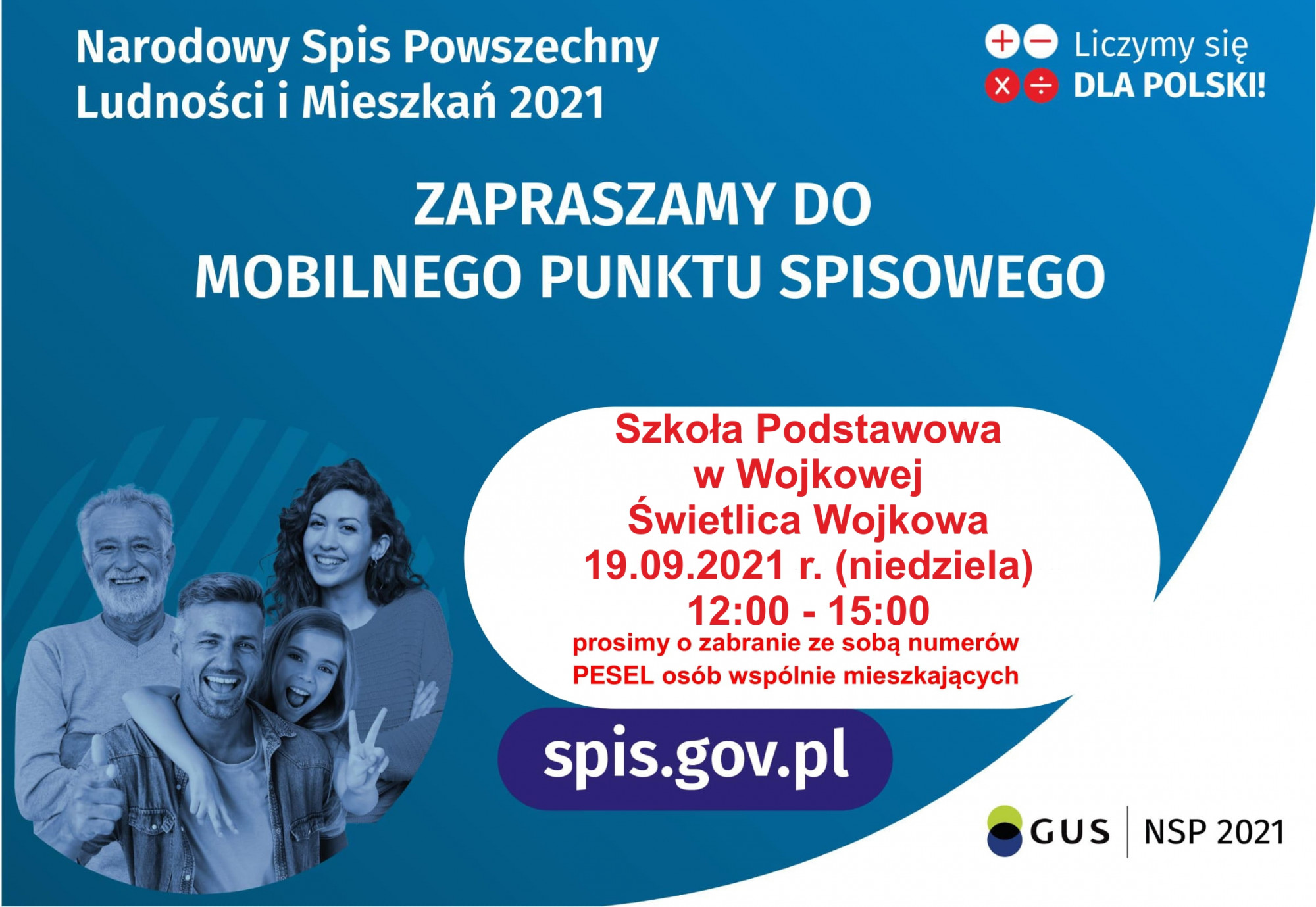 Mobilny Punkt Spisowy w budynku Szkoły Podstawowej w Wojkowej