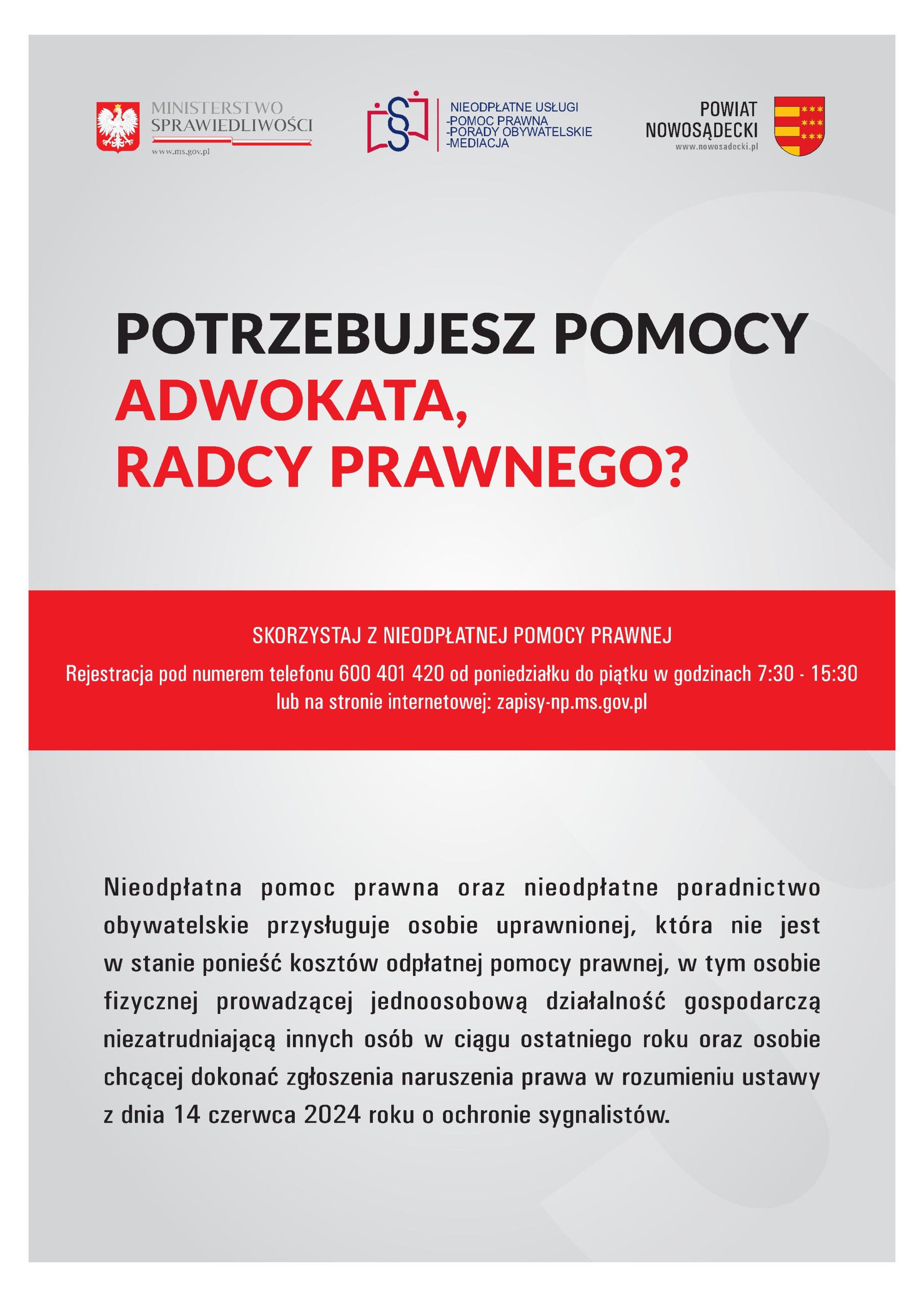 Potrzebujesz bezpłatnej pomocy adwokata, radcy prawnego?