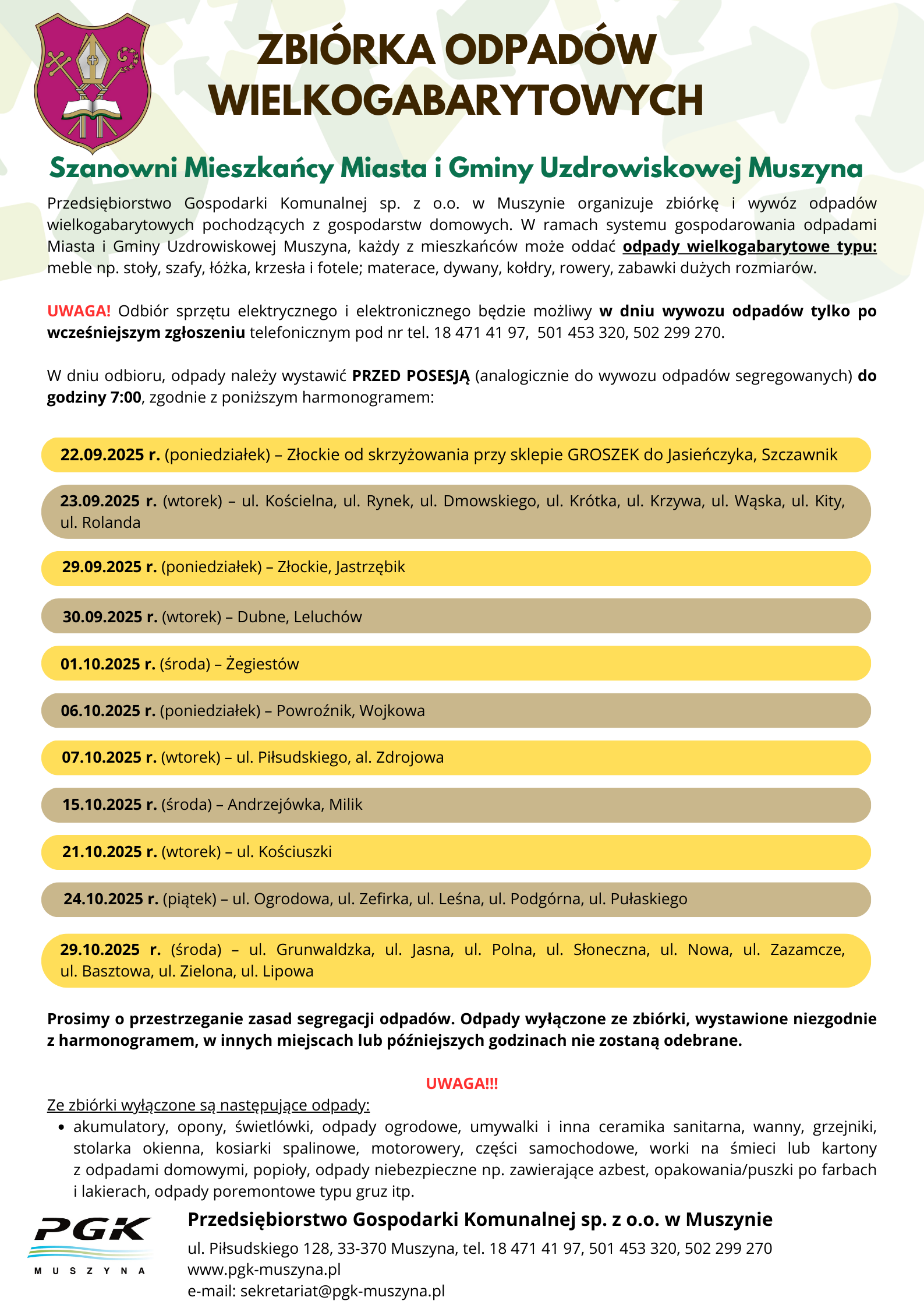 ZBIÓRKA ODPADÓW WIELKOGABARYTOWYCH 22.09-29.10.2025 r.