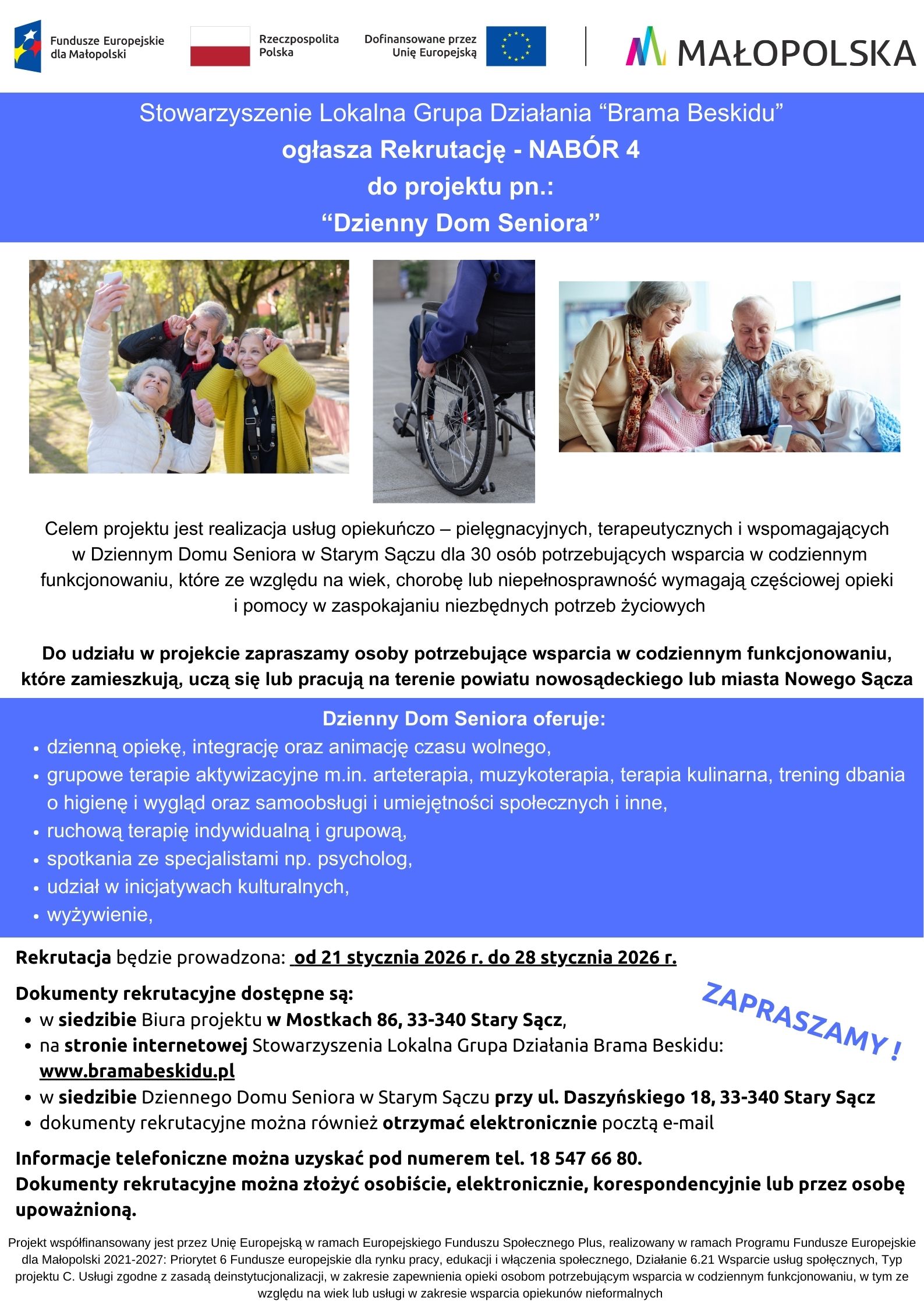 REKRUTACJA DO PROJEKTU PN. „DZIENNY DOM SENIORA” – NABÓR 4