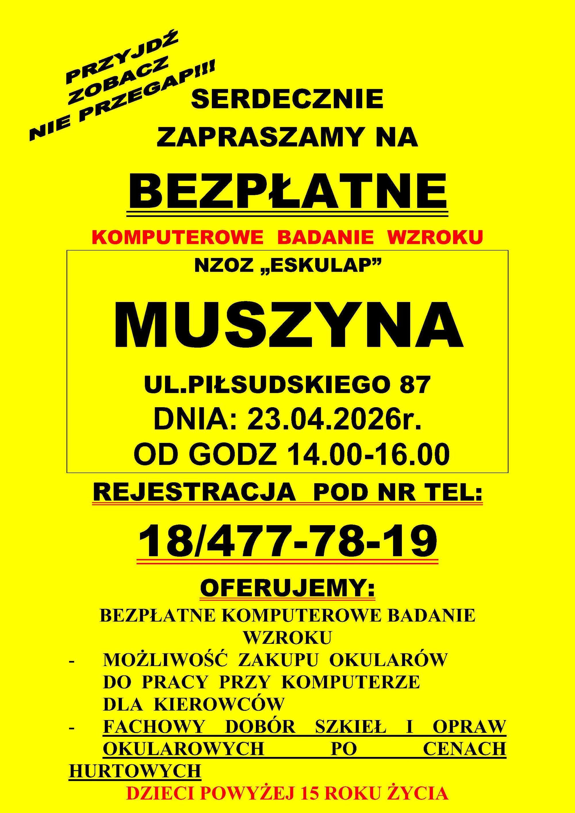 Bezpłatne, komputerowe badanie wzroku - 23.04.2026 r.