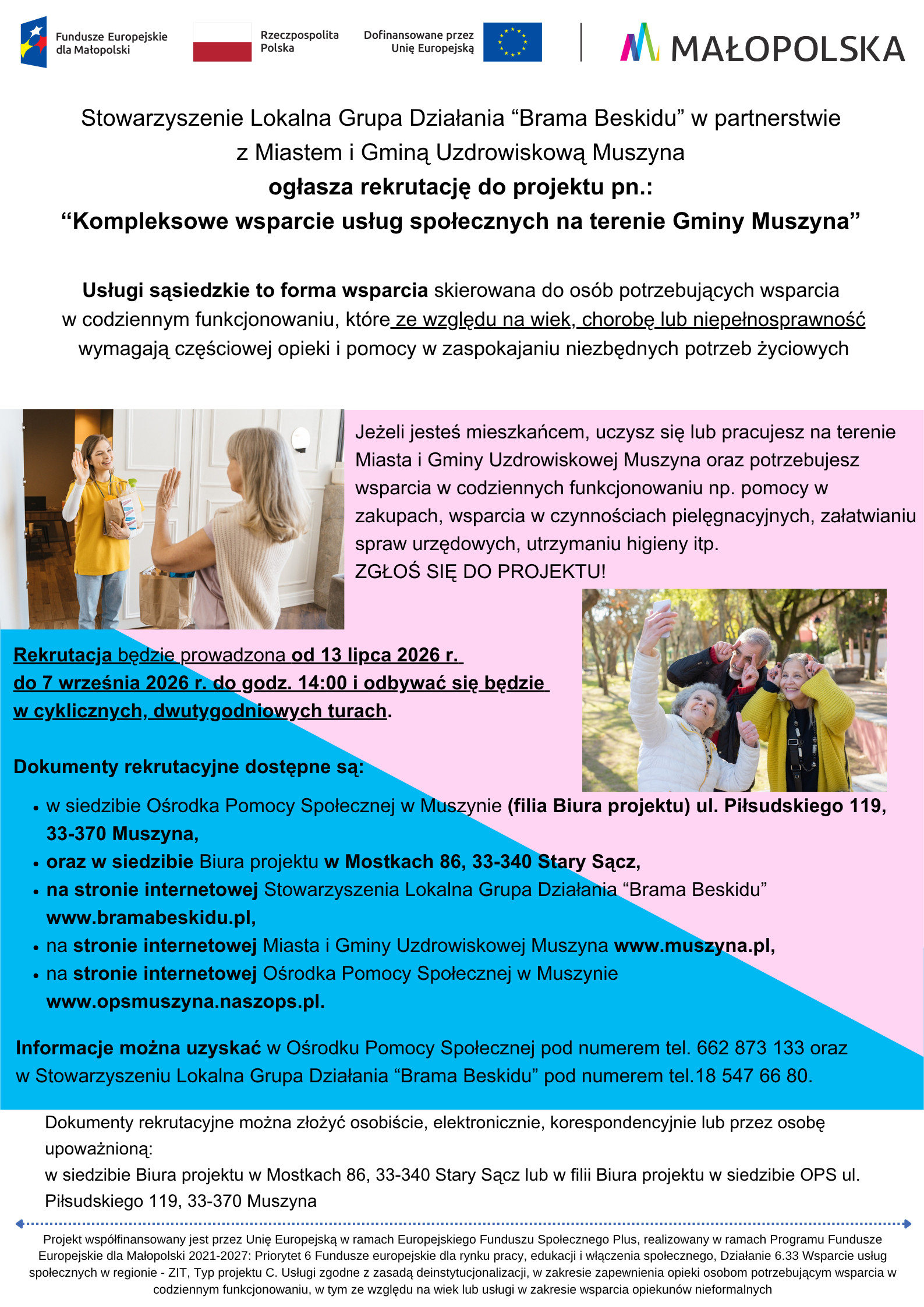 Rekrutacja - Kompleksowe wsparcie usług społecznych na terenie Gminy Muszyna