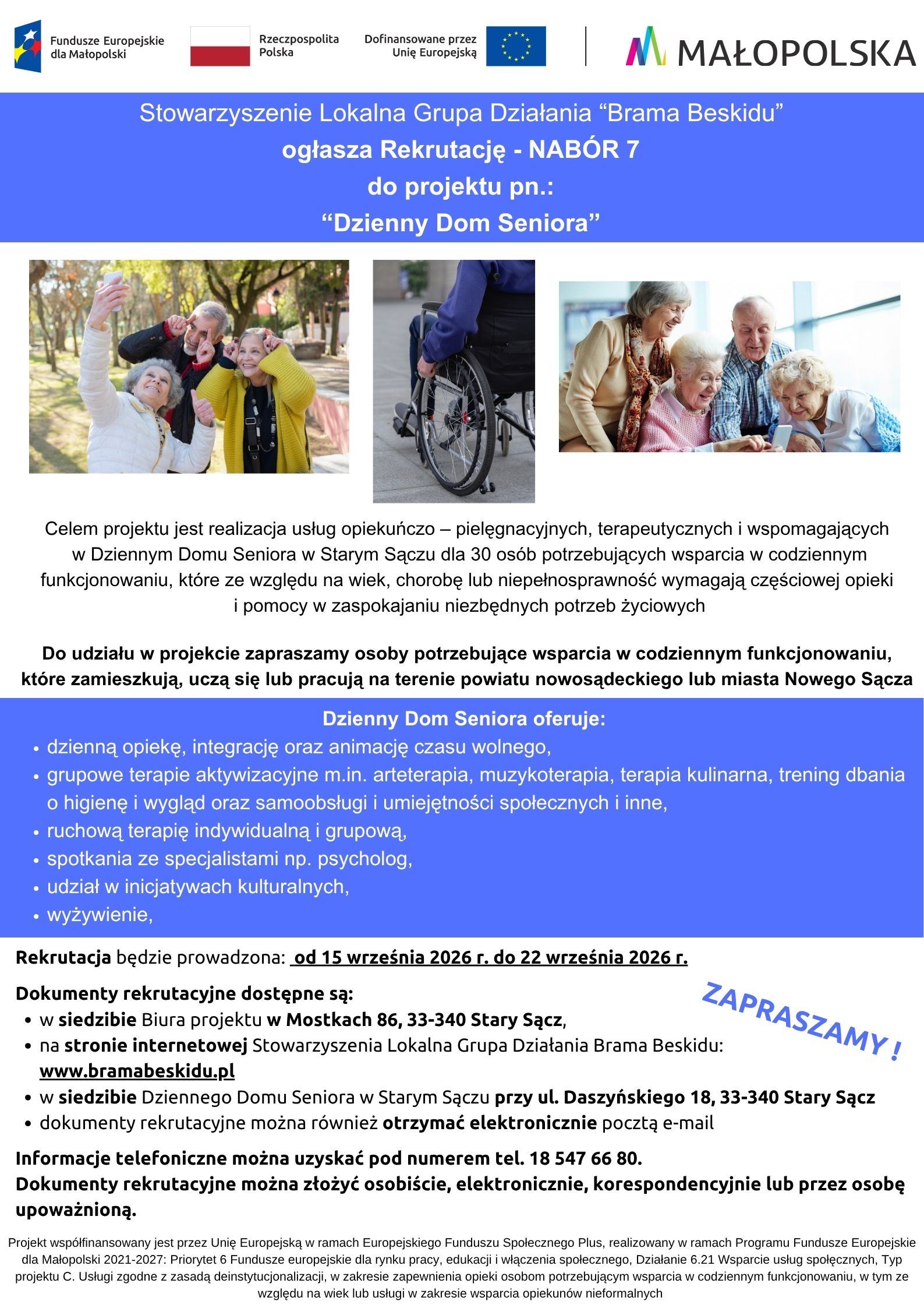 REKRUTACJA DO PROJEKTU PN. „DZIENNY DOM SENIORA” – NABÓR 7